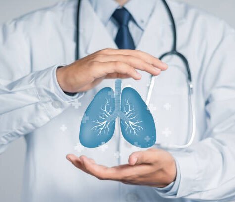 Doctor examining the health of the patient's lungs. Pulmonologist doctor, lungs specialist. Diagnostic concept.